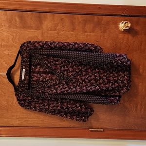 Gently-used Maurices Black, Dark Red and Tan See-Through Blouse, Size 0X